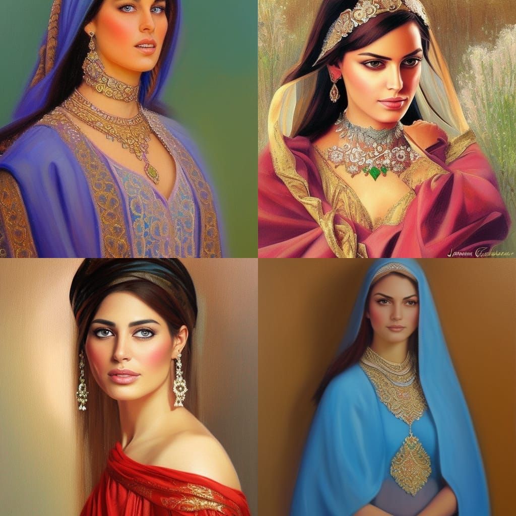 Majestic Iranian Princess Portrait in Oil Paint