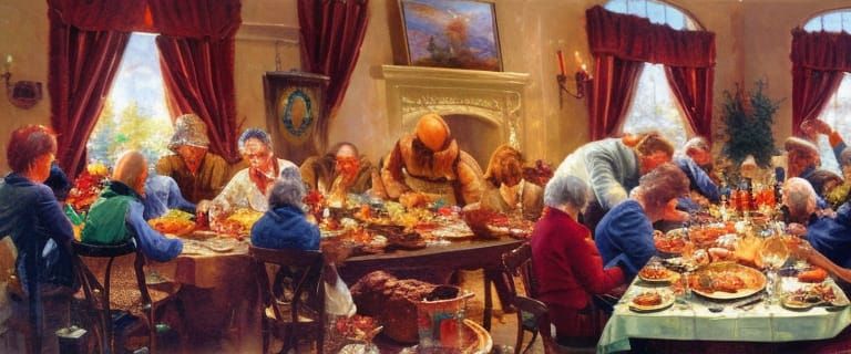 Thanksgiving Feast Oil Painting by James Gurney