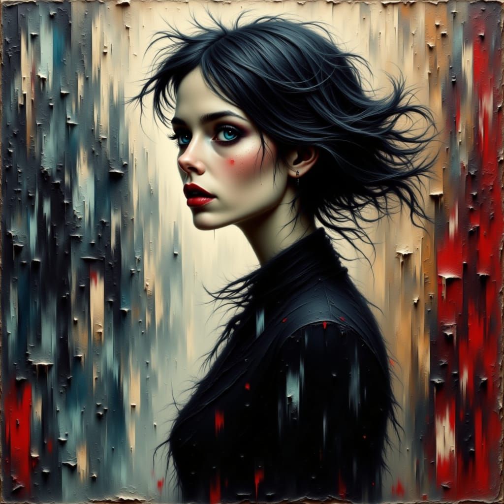 Parisian Woman in Rain, Impasto Painting Style