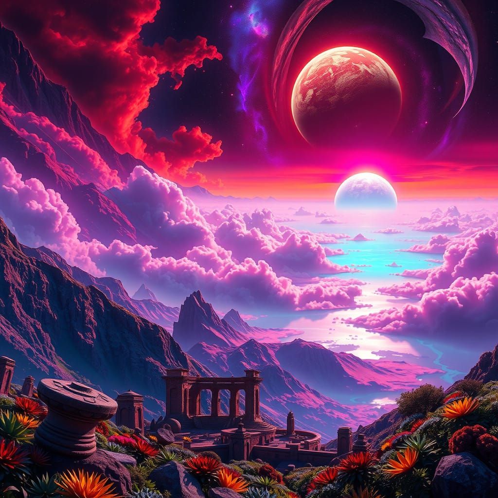 Breathtaking Extraterrestrial World with Majestic Mountains....