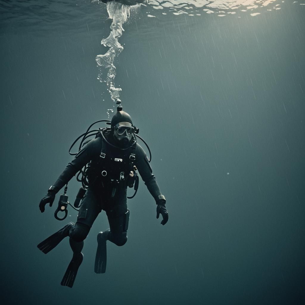 Mollusk Diver in Icy Depths: Cinematic Still