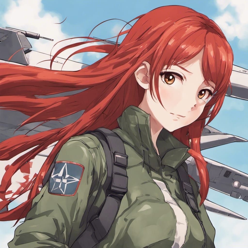 Red-Haired Girl in Fighter Jet, Anime Key Visual