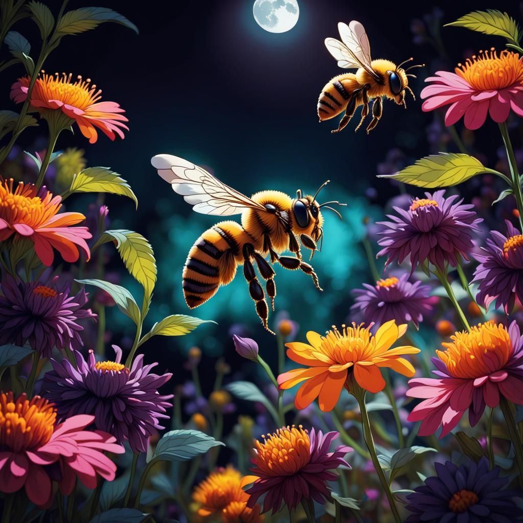 Bees and Flowers in Cel-Shaded Garden