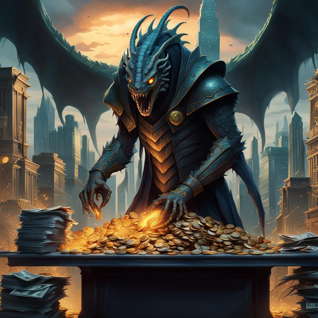 Colossal Wyrm Guarding Treasure in Ornate Office