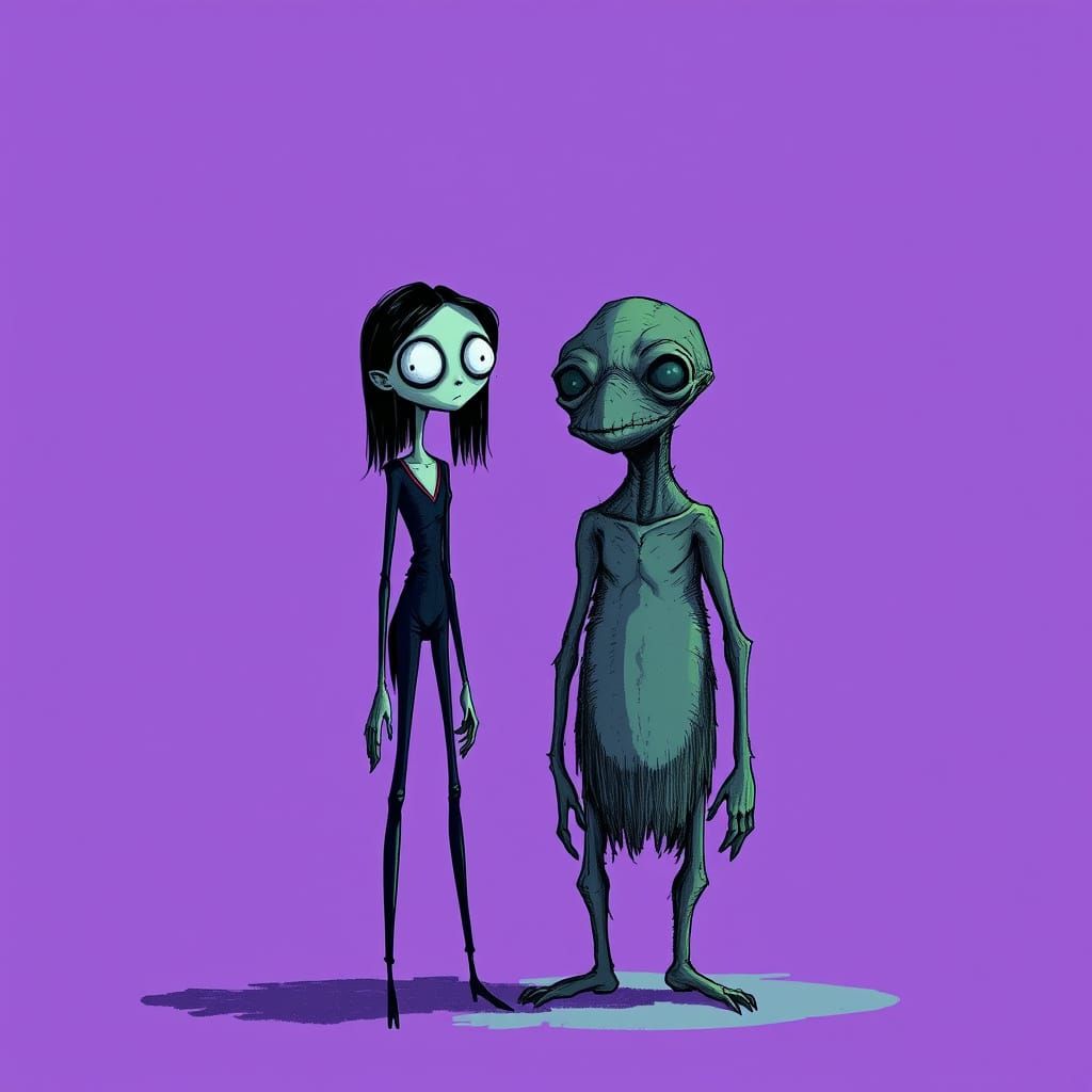 Surreal Duo: Woman and Creature in Dramatic Lighting