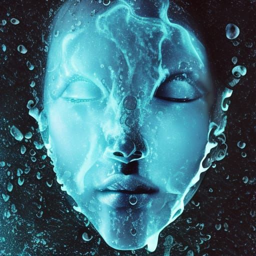Fiery Water Face: AI Generated Humanoid