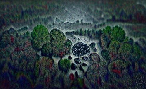 Dark Rainy Forest in Pointillism, 8K 3D