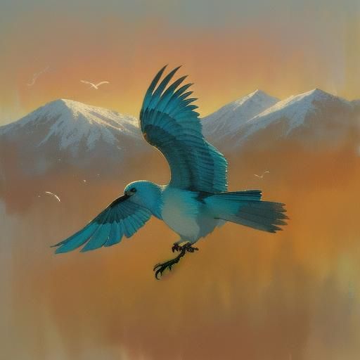European Roller in Flight: Oil Painting on Watercolor