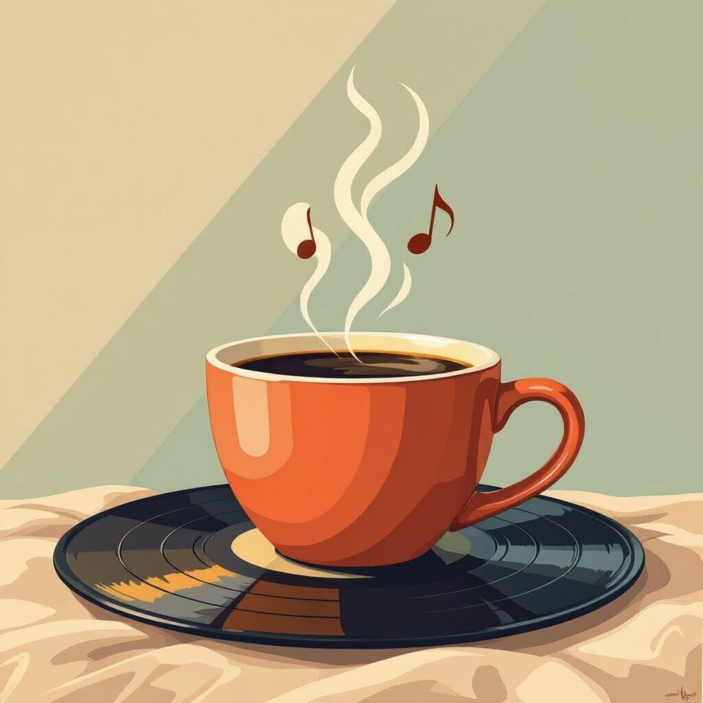 Cozy Coffee Cup on Vinyl: Minimalist Illustration