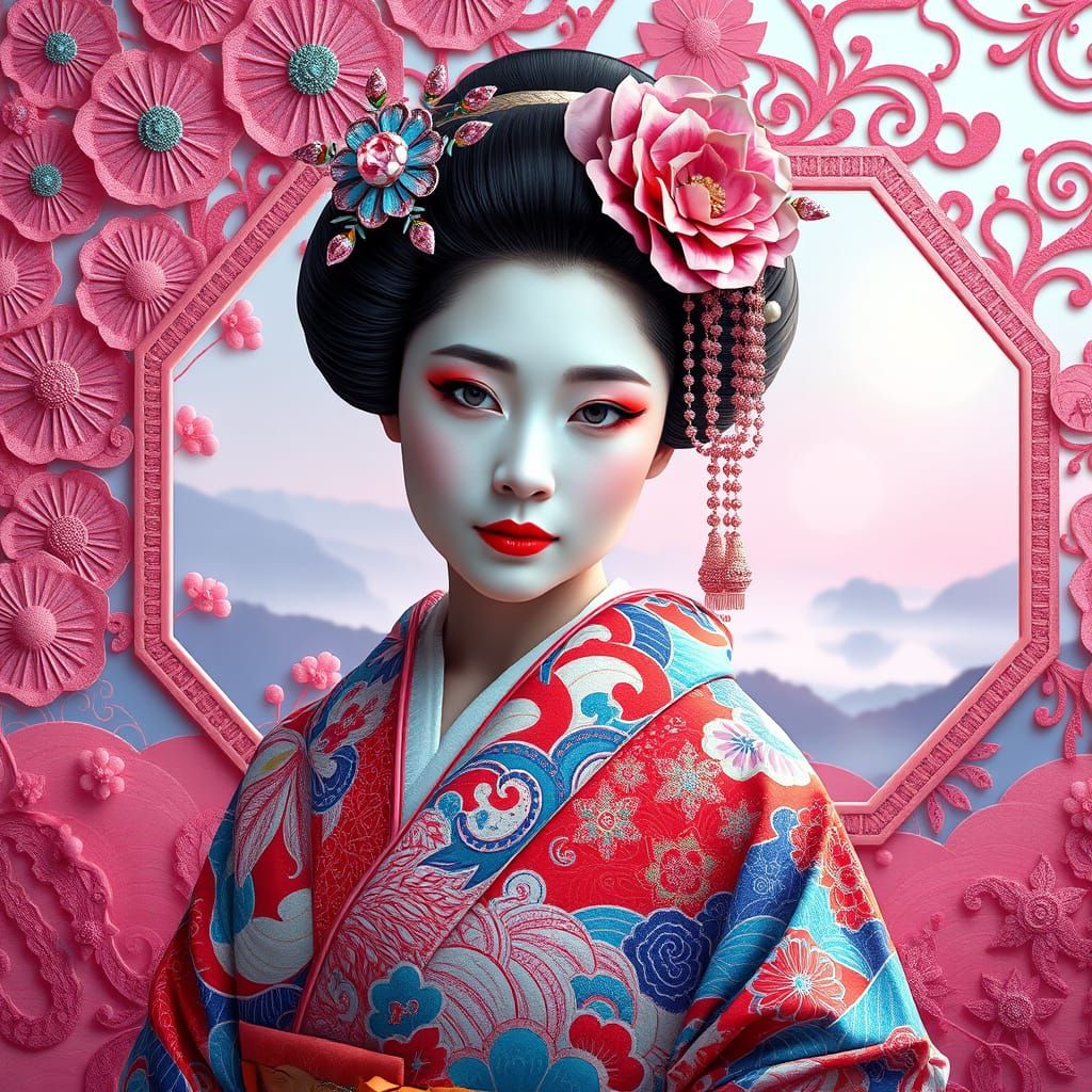 Hyper-Realistic Geisha Portrait in Stunning Kimono