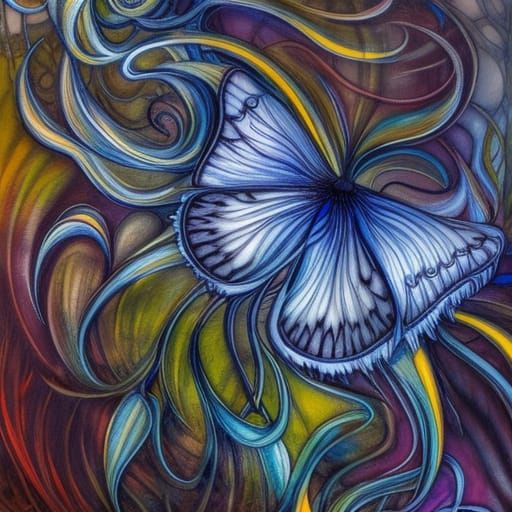 Butterflies on Flowers: Black Ink Flow Masterpiece
