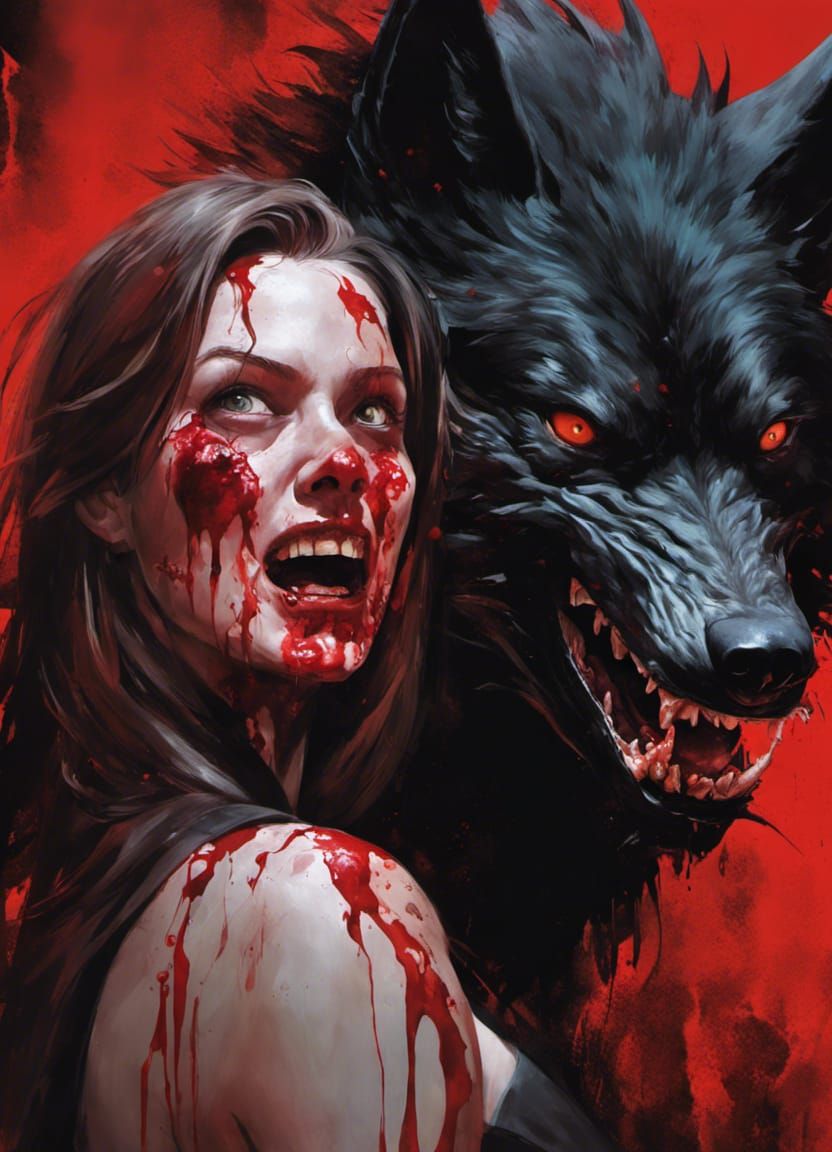 Feral Wolf Hybrid Abomination in Splatterpunk Style