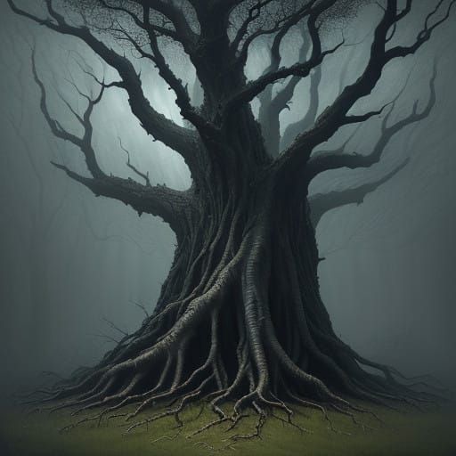 Mysterious Lineage Tree in Dark Surrealist Style