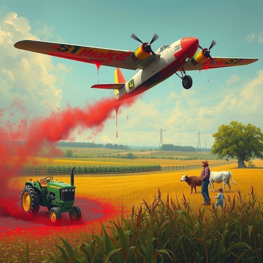 Farmer Looks Up in Shock as Red-Painted Crop Duster Soars Ov...