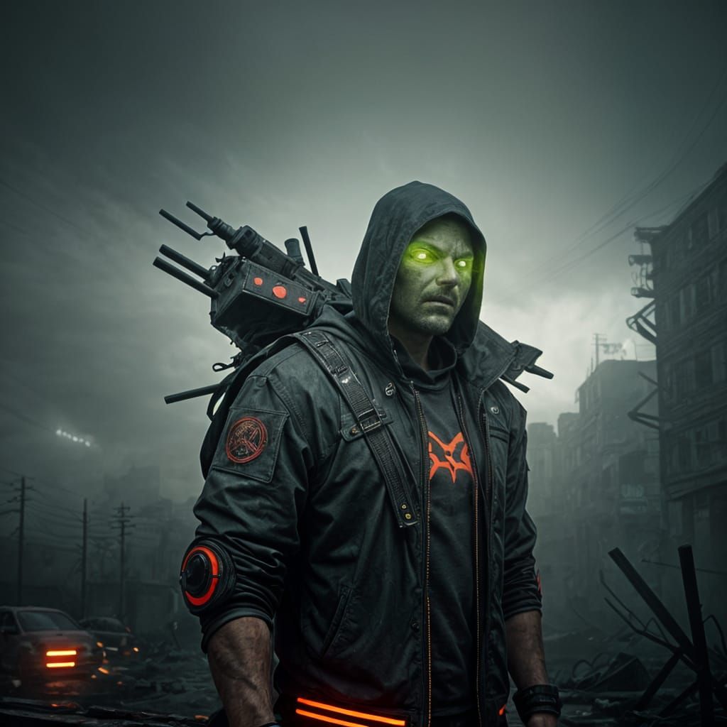 Zombie Ninja Turtle in Eerie Cityscape