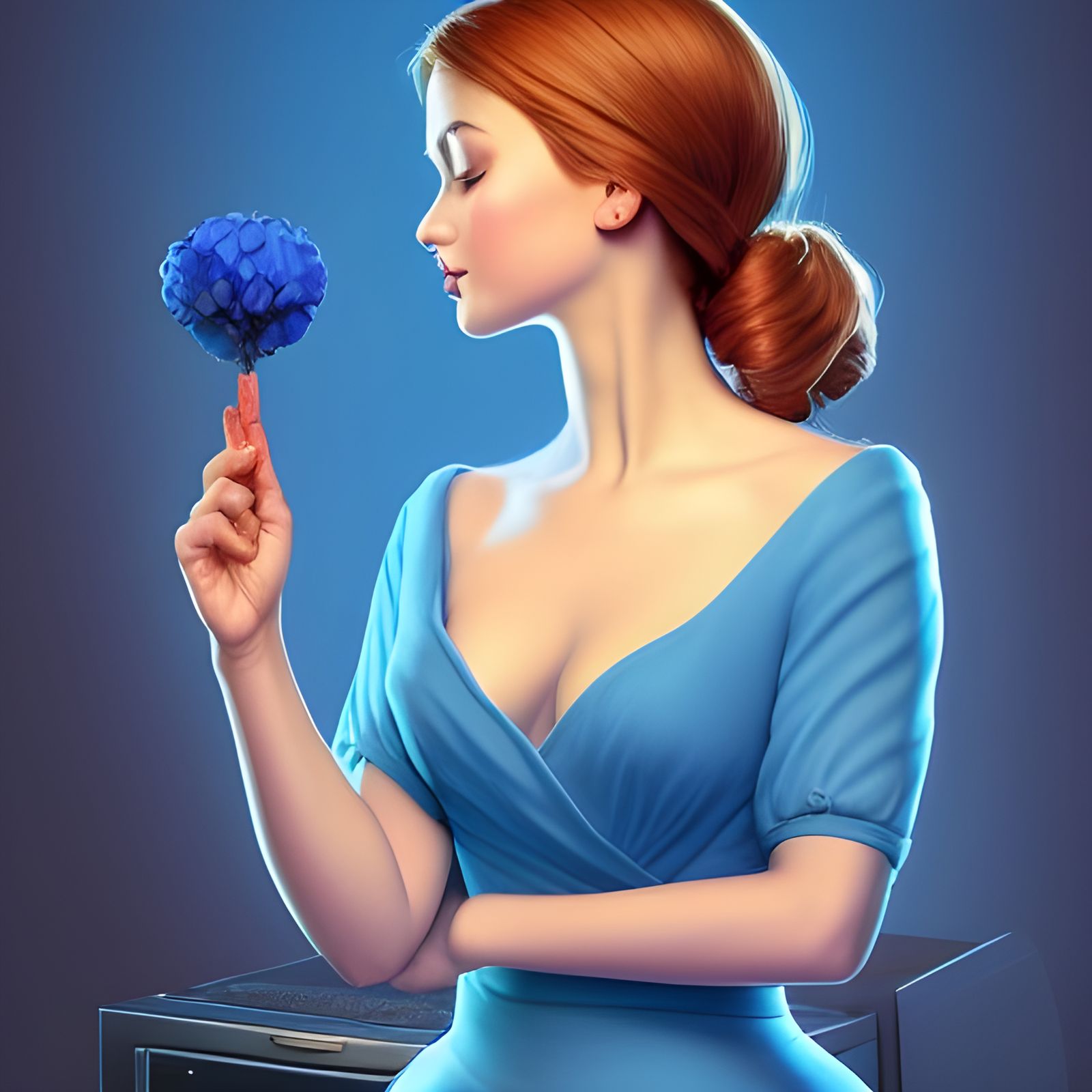 Woman Sweeping: Detailed 3D Digital Art