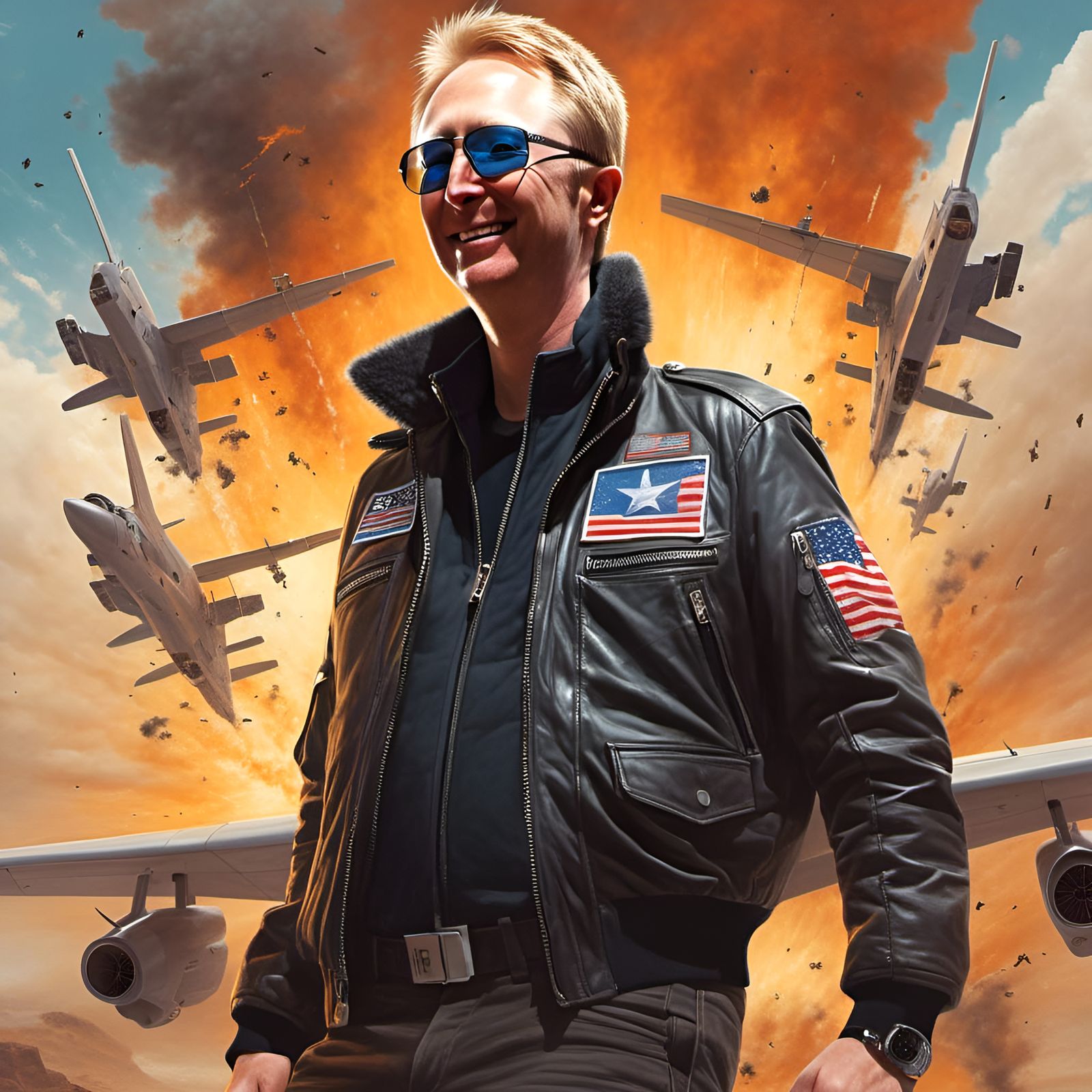 Top Gun Pilot Portrait in Digital Illustration Style