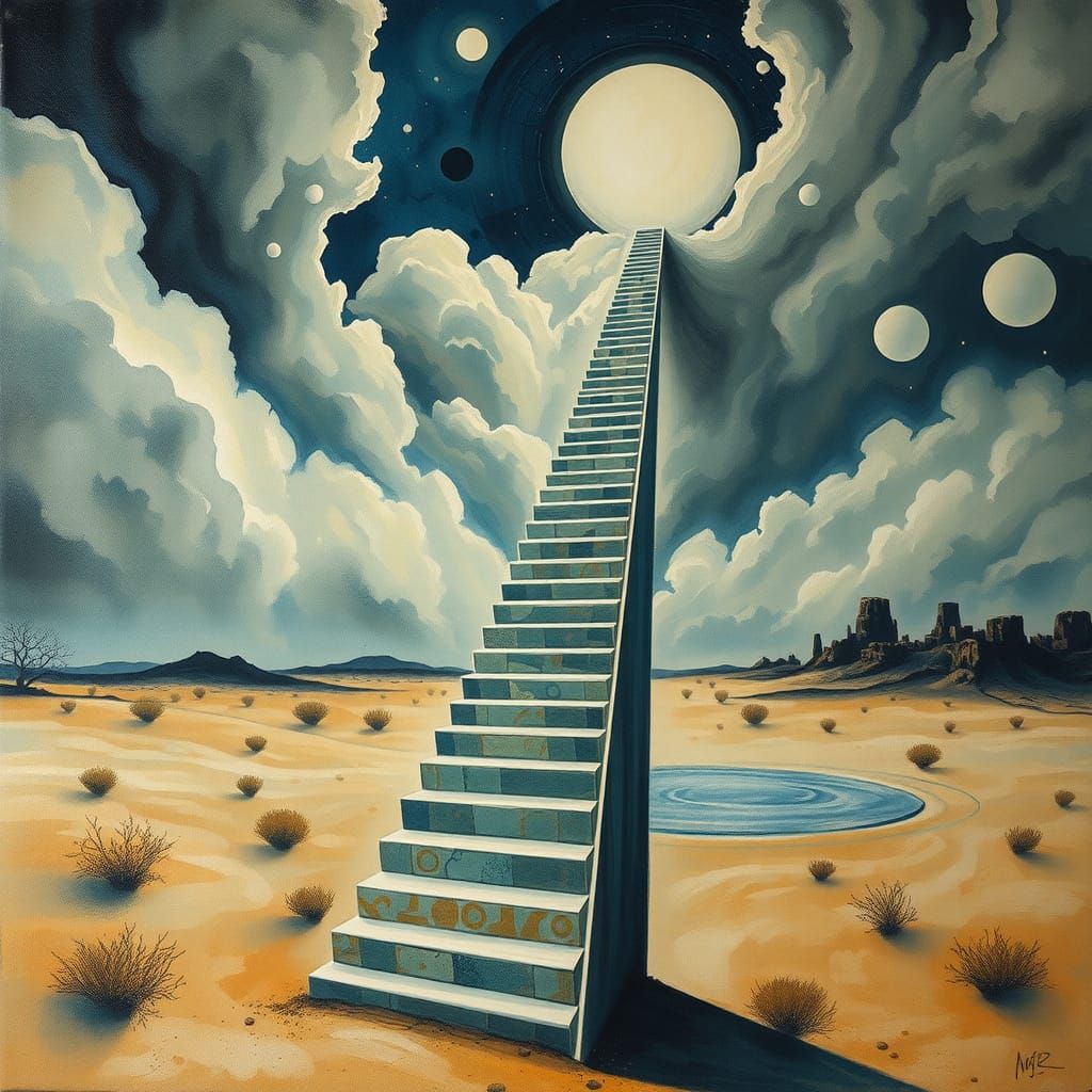 Surreal Staircase to Heaven: Impasto Palette Knife Texture