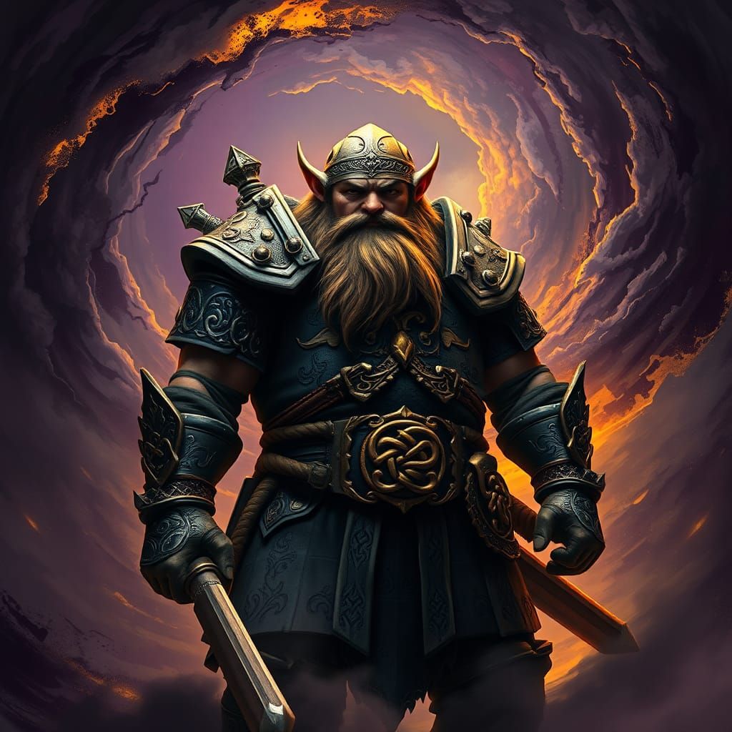 Dwarf Warrior in Mystical Armor, Dark Fantasy Art