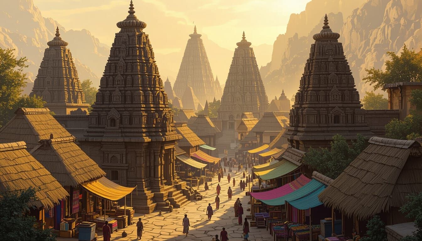 Ancient Indian Temple Village in Breathtaking Fantasy Art