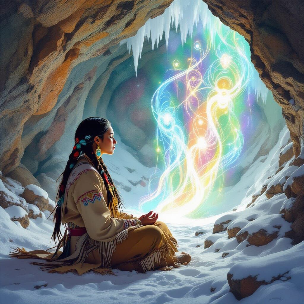 Native American Woman's Vision Quest in Glowing Cave