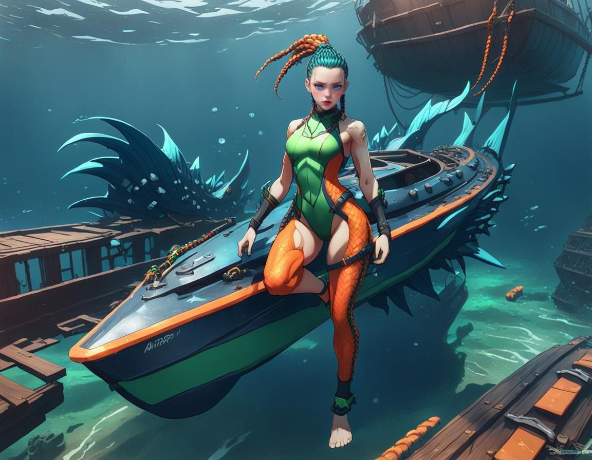 Anime-Style Female Supervillain with Aquatic Powers