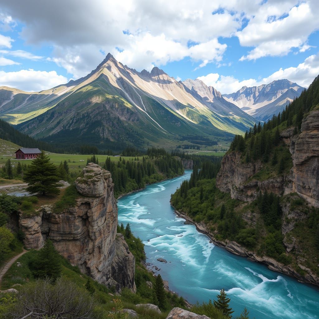Elegant Lady Strolls Through Breathtaking Landscape in Impre...