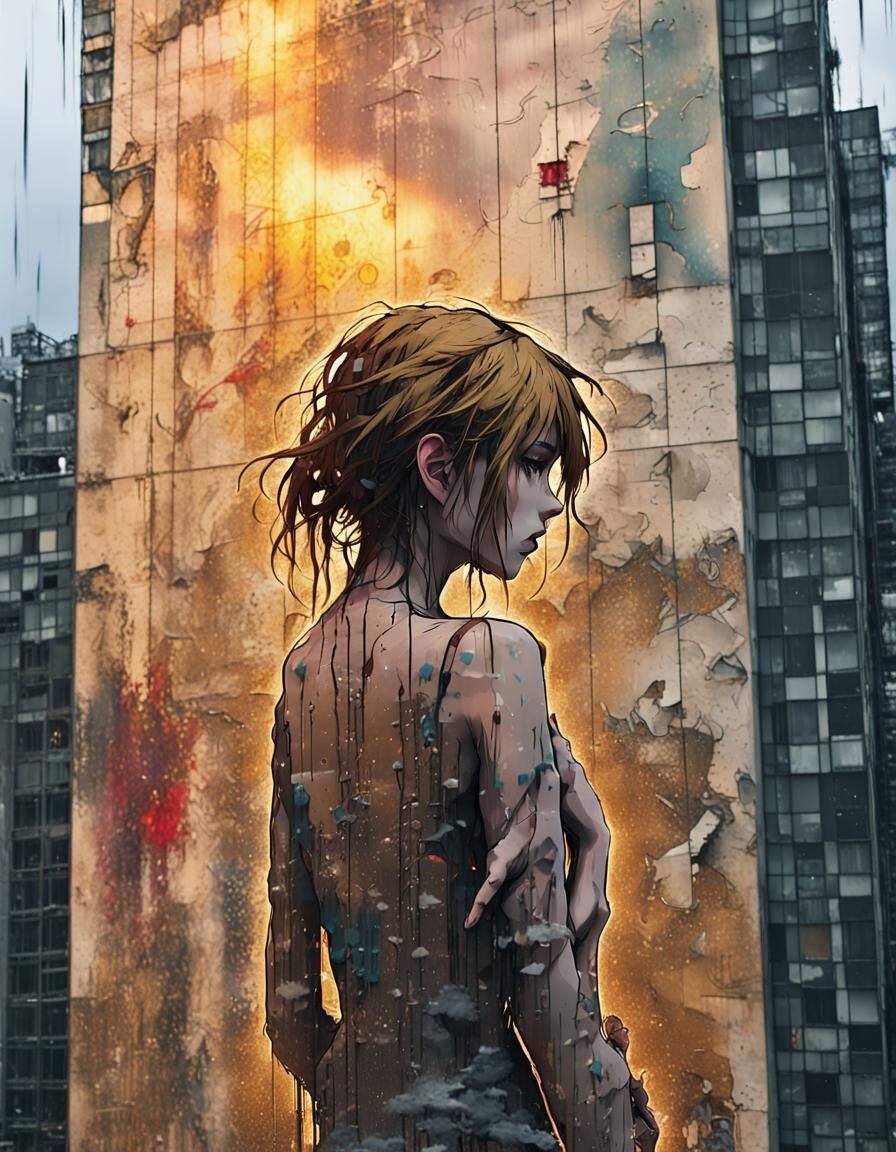 Anime Graffiti Art on Skyscraper Wall