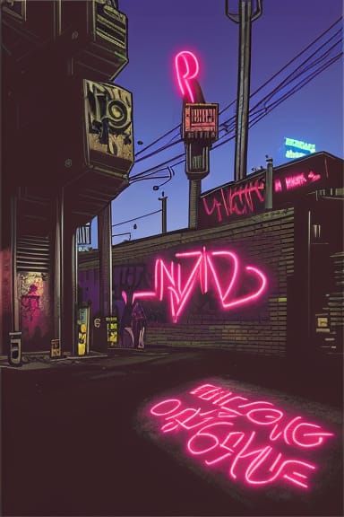 Steampunk Cityscape with Neon Graffiti