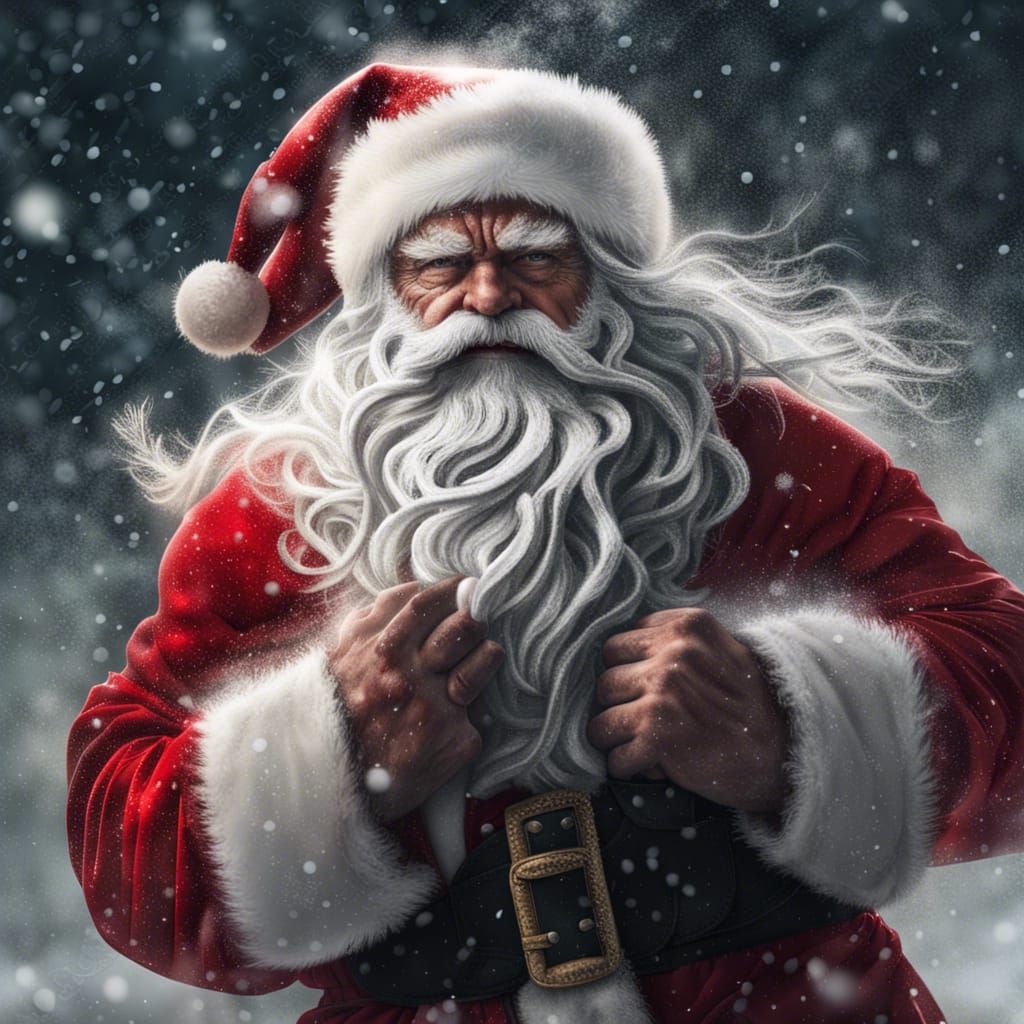 Santa Claus in Red Dress During Snowstorm
