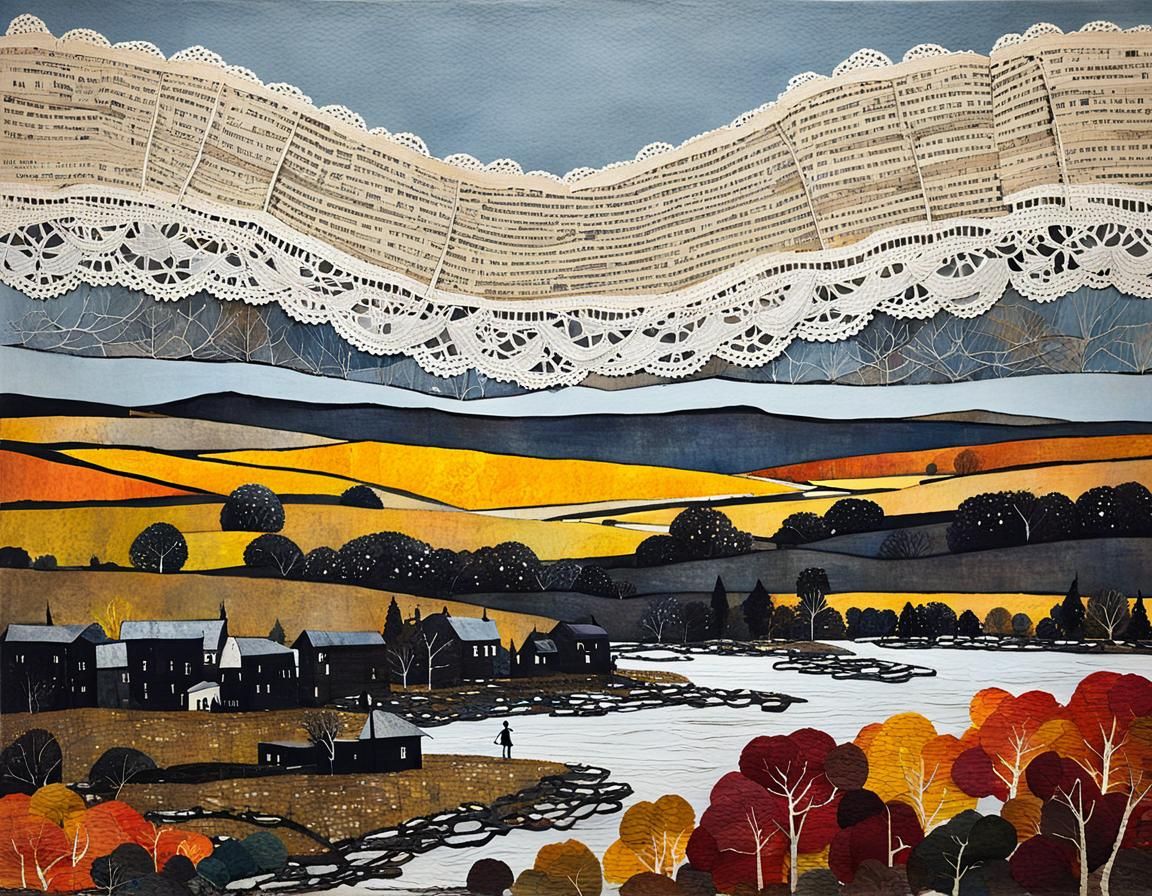 Autumn Landscape Shines: Mixed Media Collage Painting
