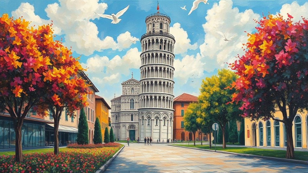 Tower of Pisa in Neo-Impressionist Style