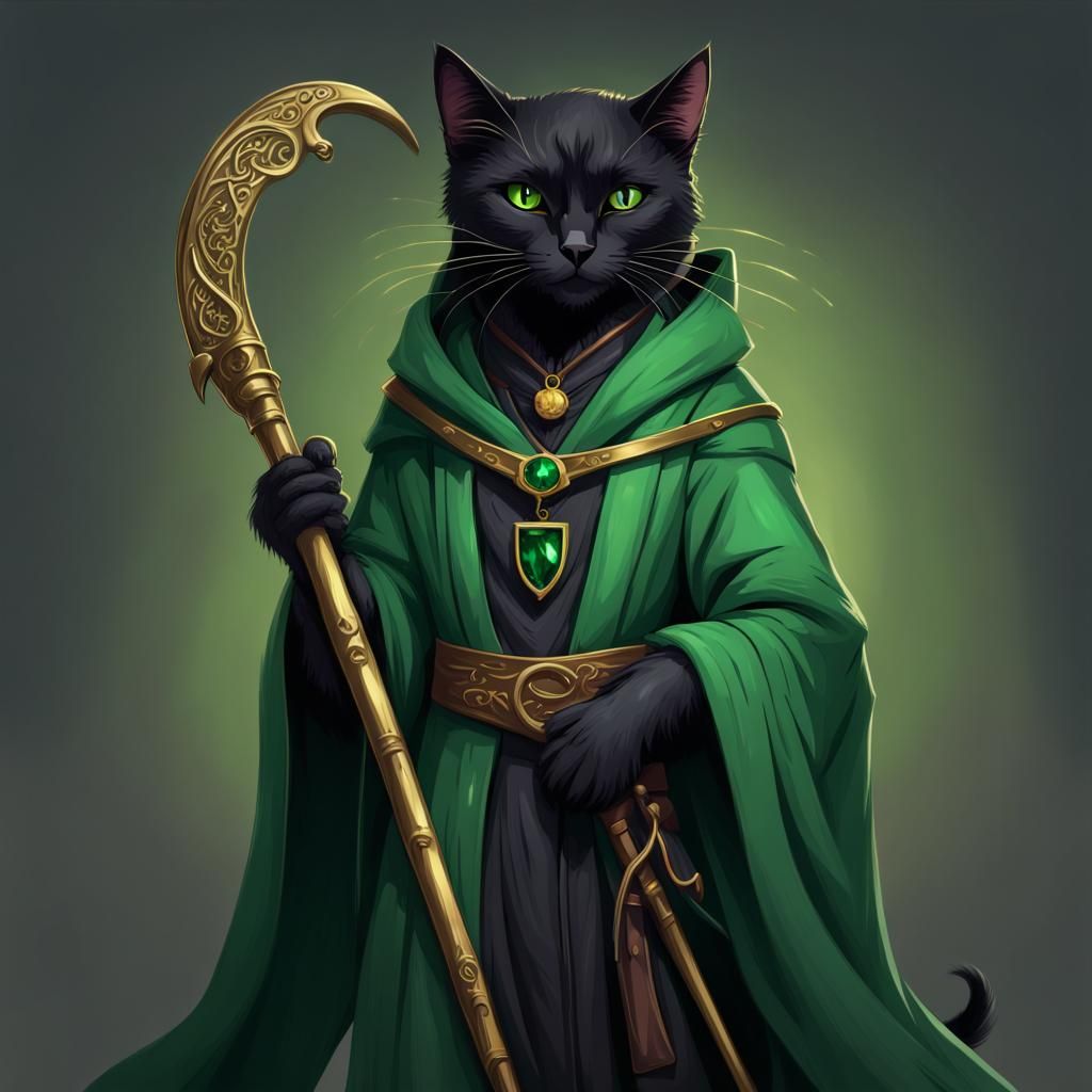 Anthropomorphic Black Cat Merchant in Middle Earth