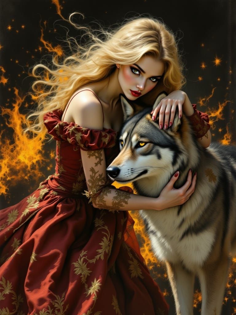 Golden Goddess of the Cosmos Commands the Wolves