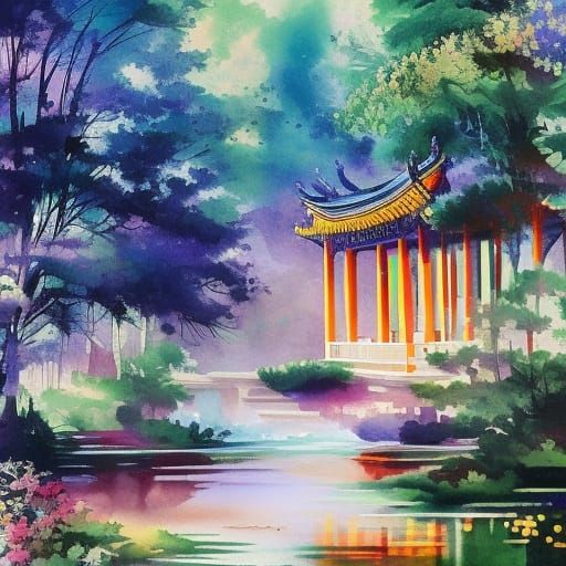 Magical Lights in Gouache Style Watercolor Painting