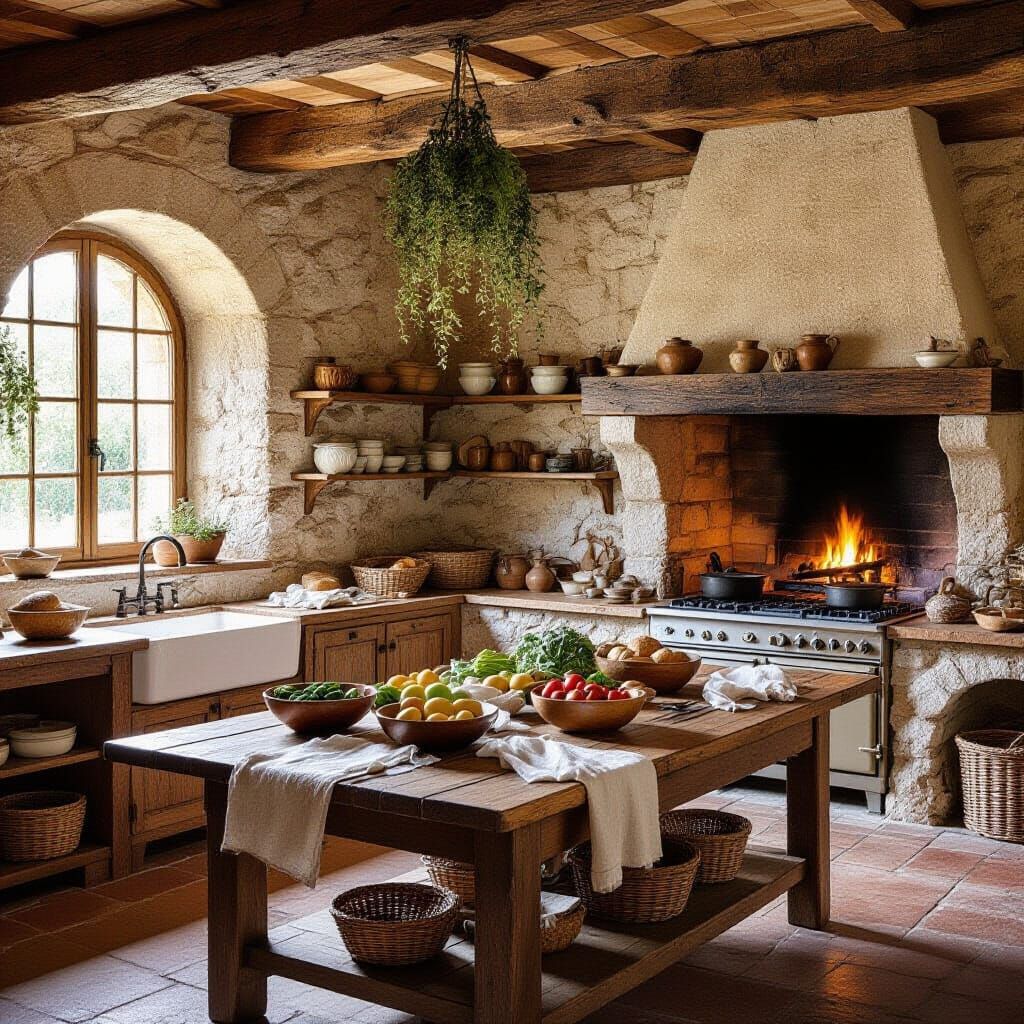 Medieval Kitchen in Provence, France: Warm and Inviting