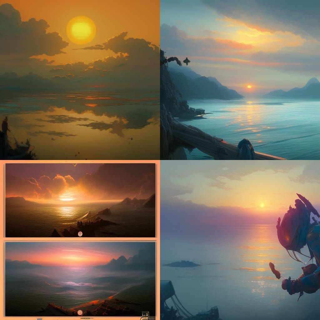 Dramatic Sunset Over Bay: Digital Concept Art