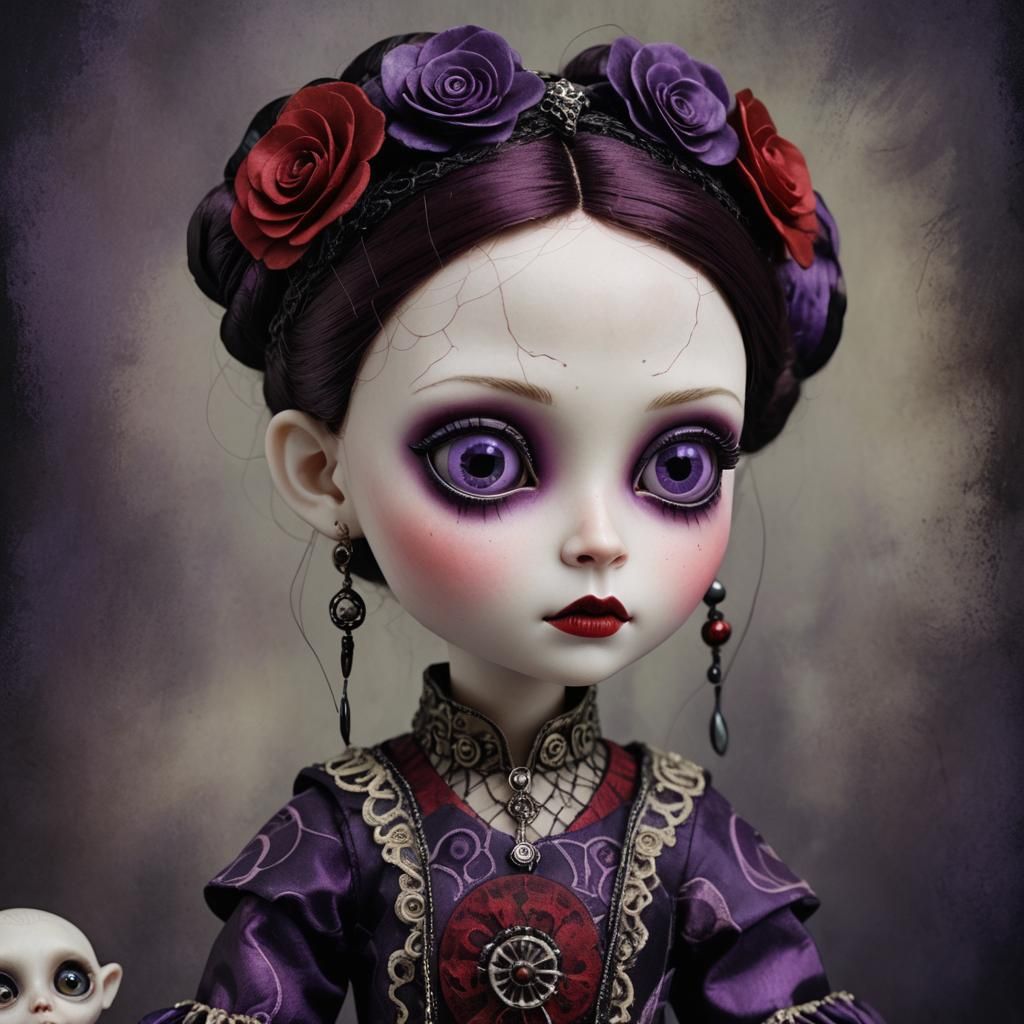 Gothic Fantasy Portrait of a Leia Doll in Burton Style