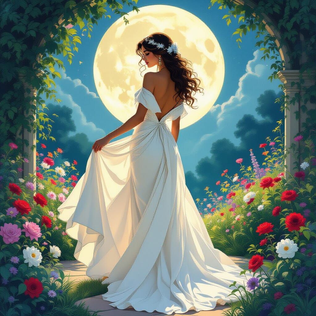 Ethereal Garden Portrait in Mucha & Craft Style