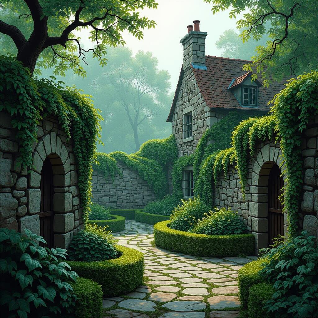 Serene Gardens Enclosed by Ancient Stone Walls