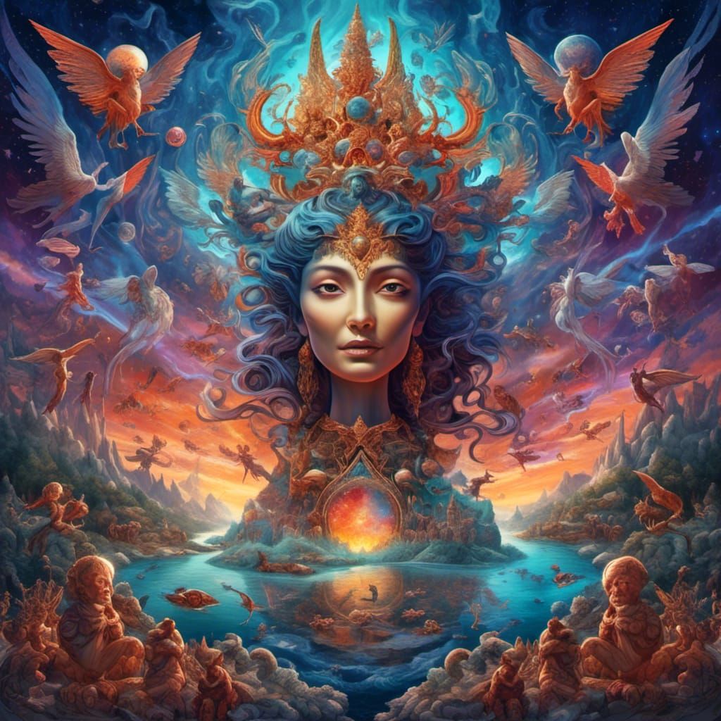 Cosmic Motherhood: Holographic Astral Illustration