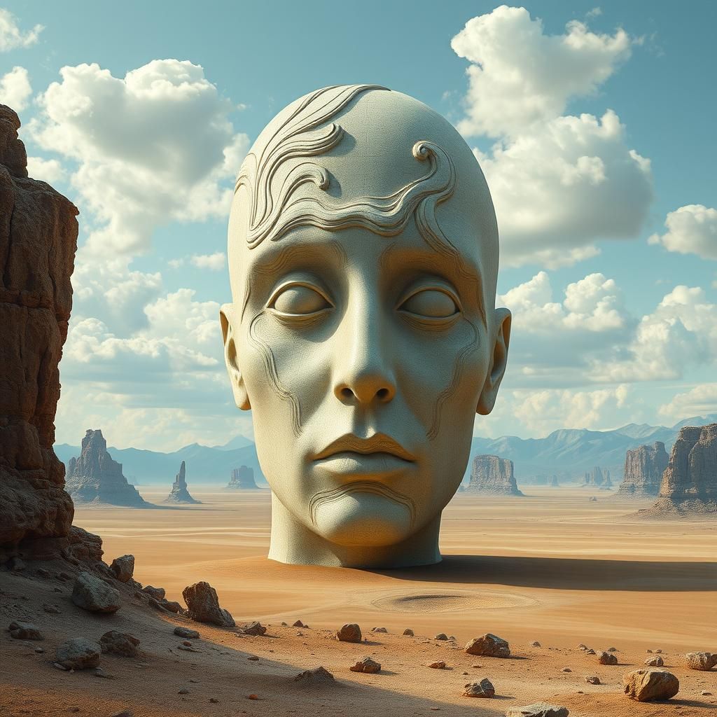 Dreamlike Face Emerges From Desert, Surrealist Style