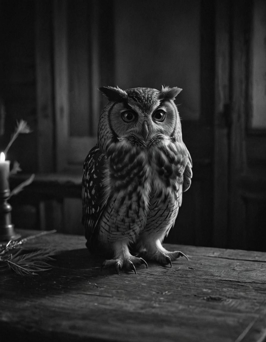 Moody Monochrome Cinematic Masterpiece of a Wise Owl