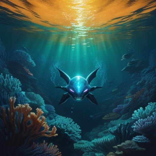 Underwater Alien in Vibrant Oil Painting Style