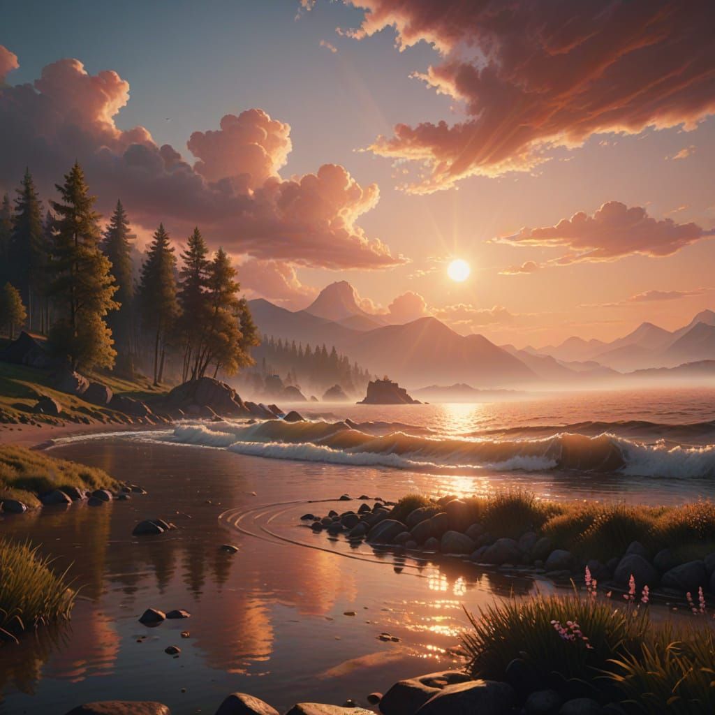 Golden Hour Hyperrealism with Vibrant Oil Painting Colors