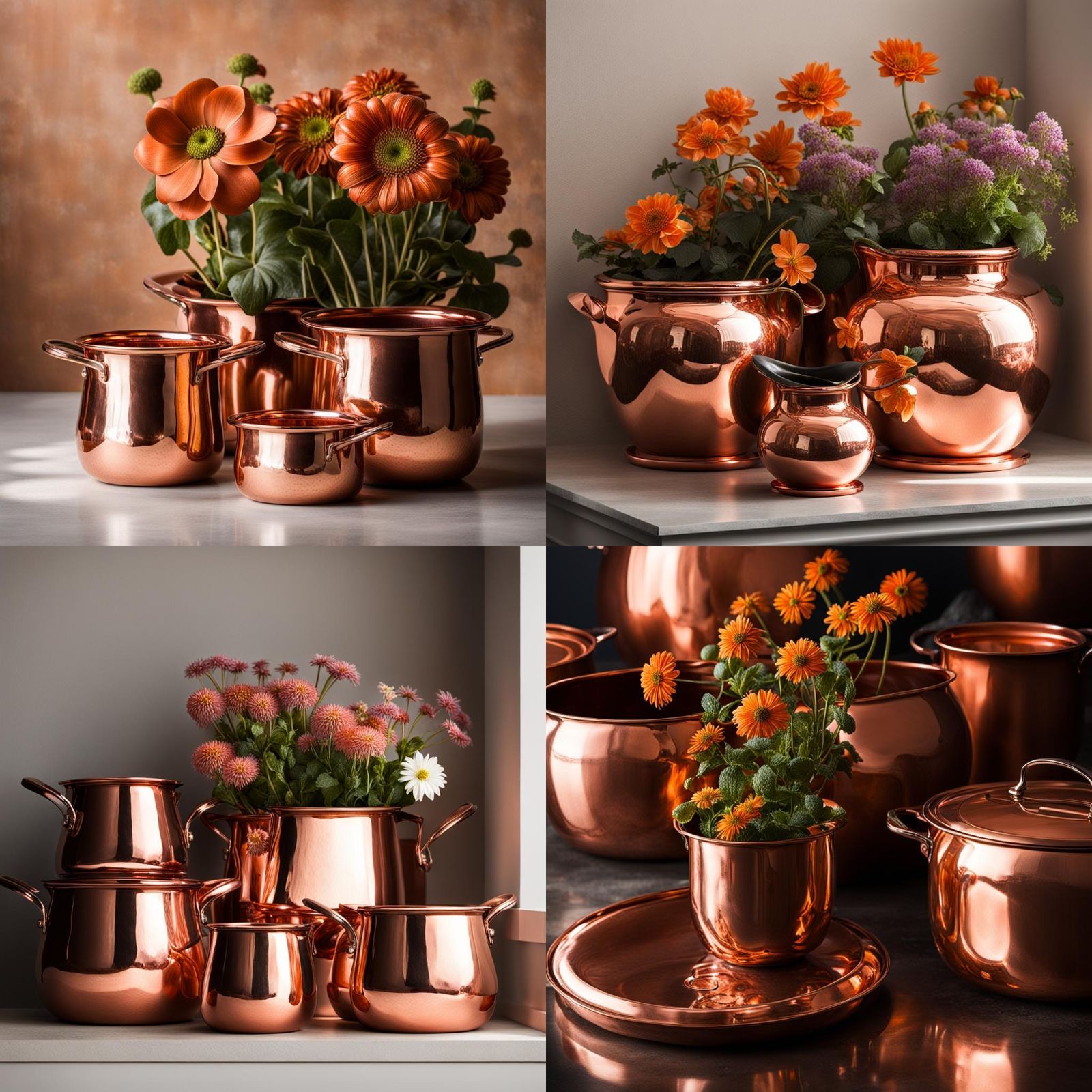 Copper Pots Still Life with Flower