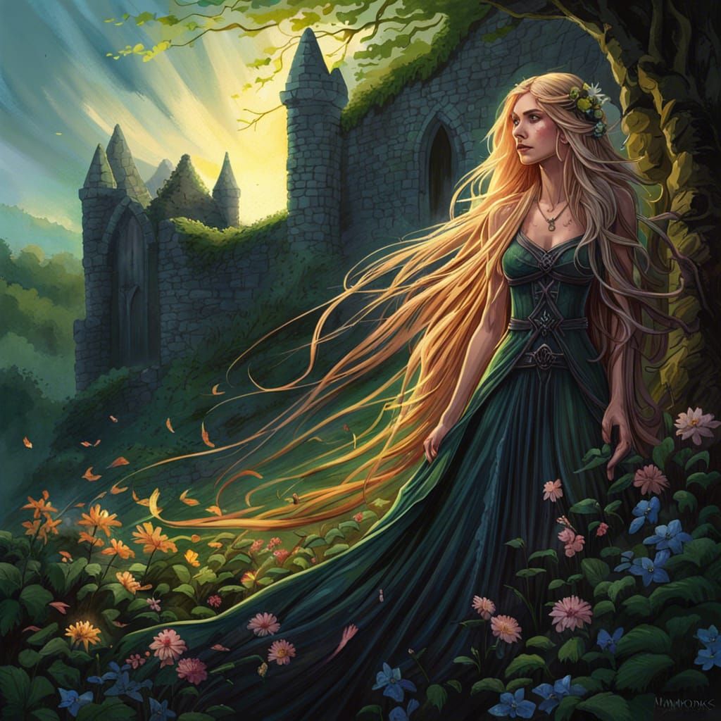 Gaelic Elf in Castle Ruins: High Gothic Fantasy