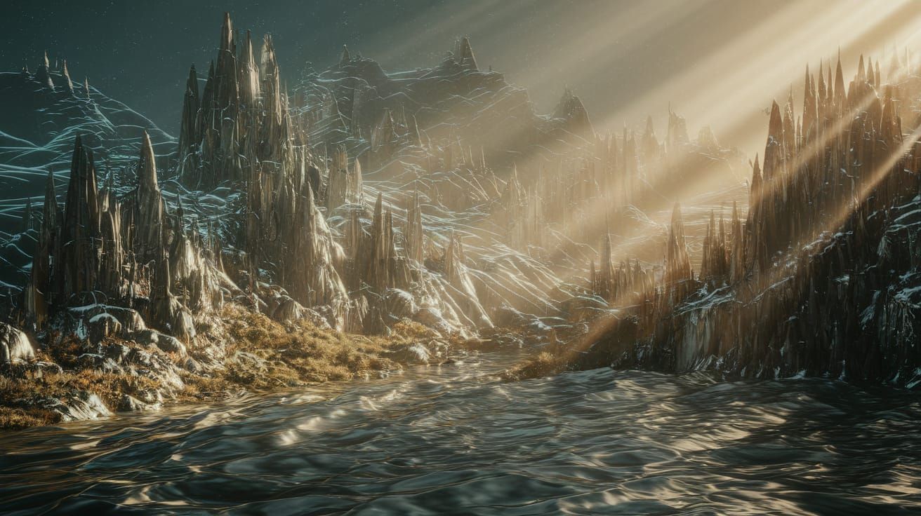 Epic Ancient Land with Sunlight, Digital Matte Painting