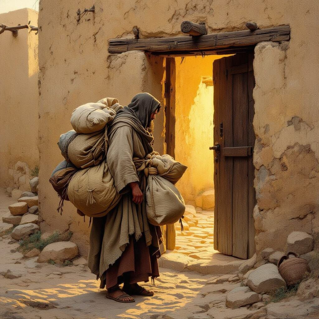 Weary Traveler Faces Narrow Door in Palestine