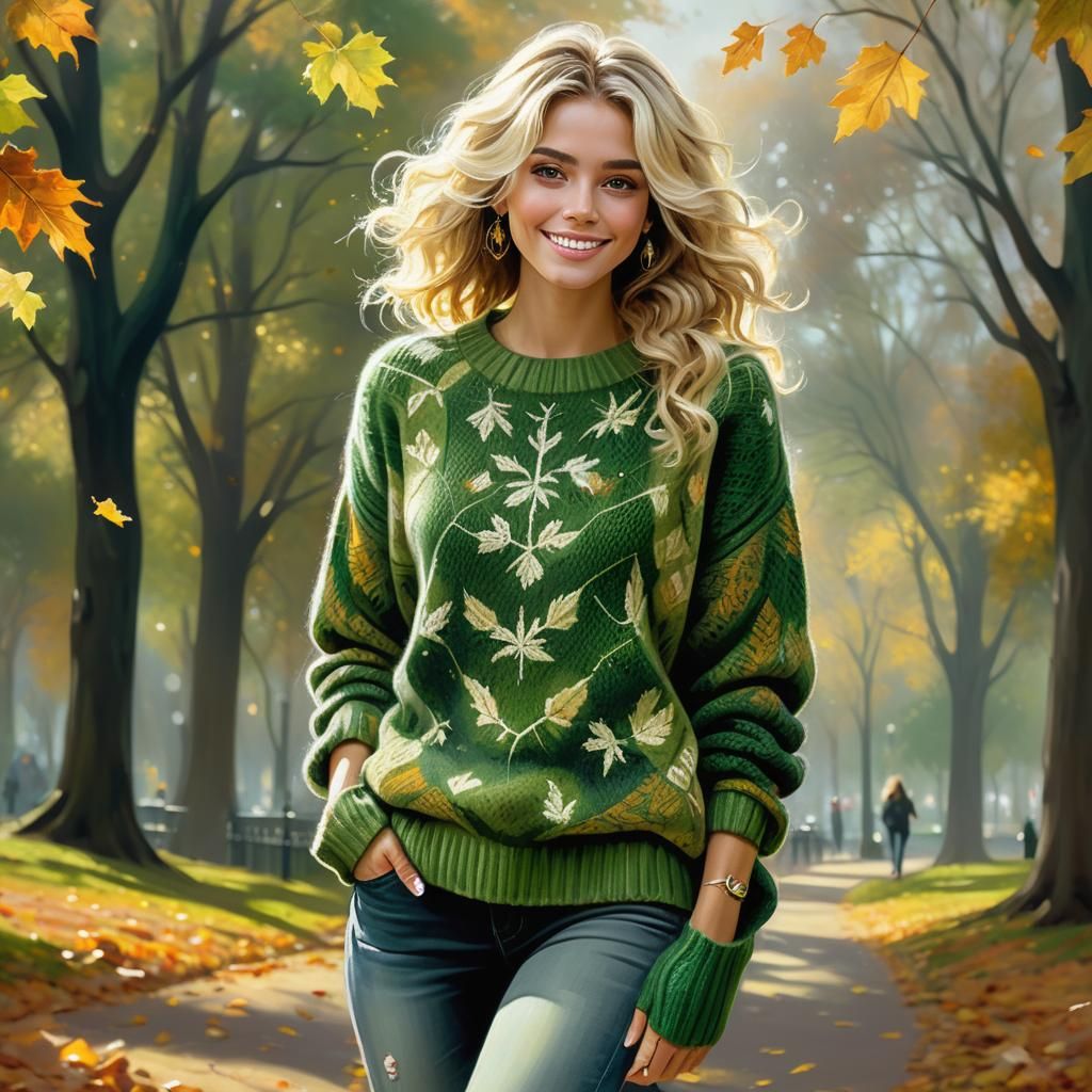 Autumn Park Portrait in Fantastic Realism Style